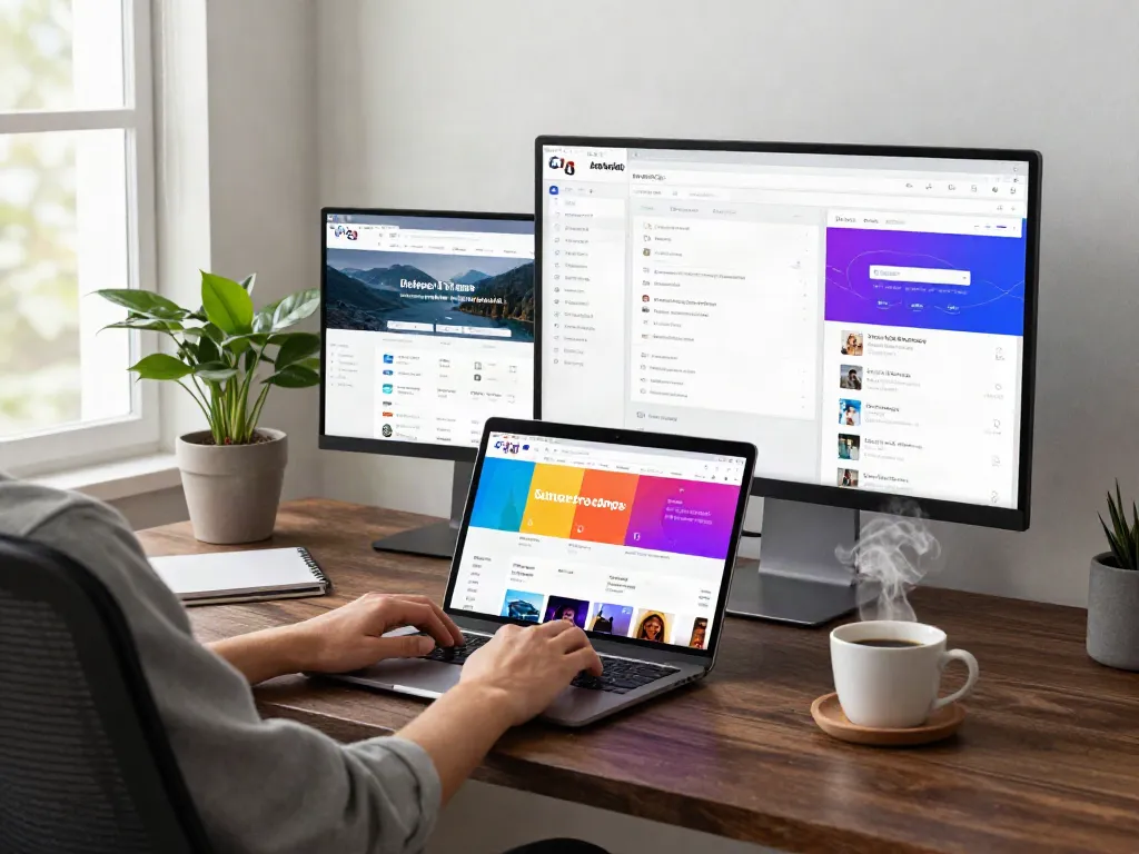 Person utilizing a 링크모음 site on a modern computer setup with multiple open links.