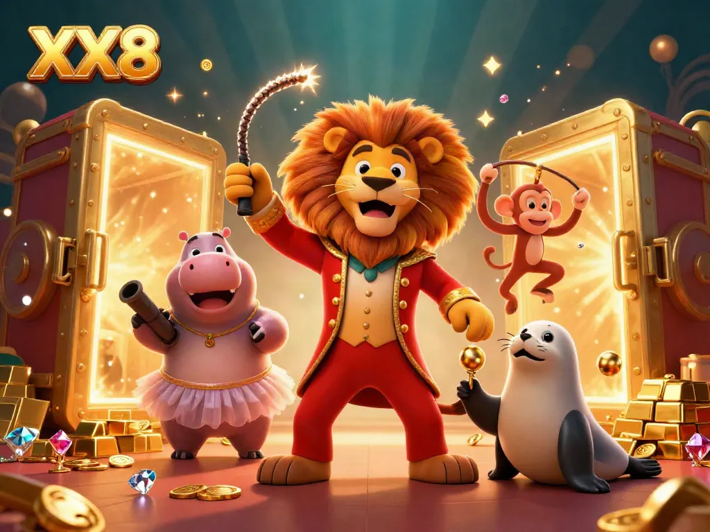 Experience the excitement at XX8 casino with vibrant 3D characters and dazzling treasures.