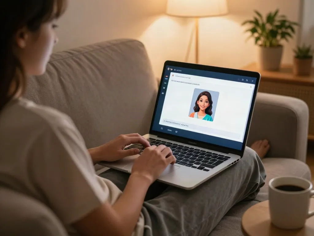 Cozy home setup for engaging in AI sex chat, featuring vibrant character conversations and a relaxed atmosphere.