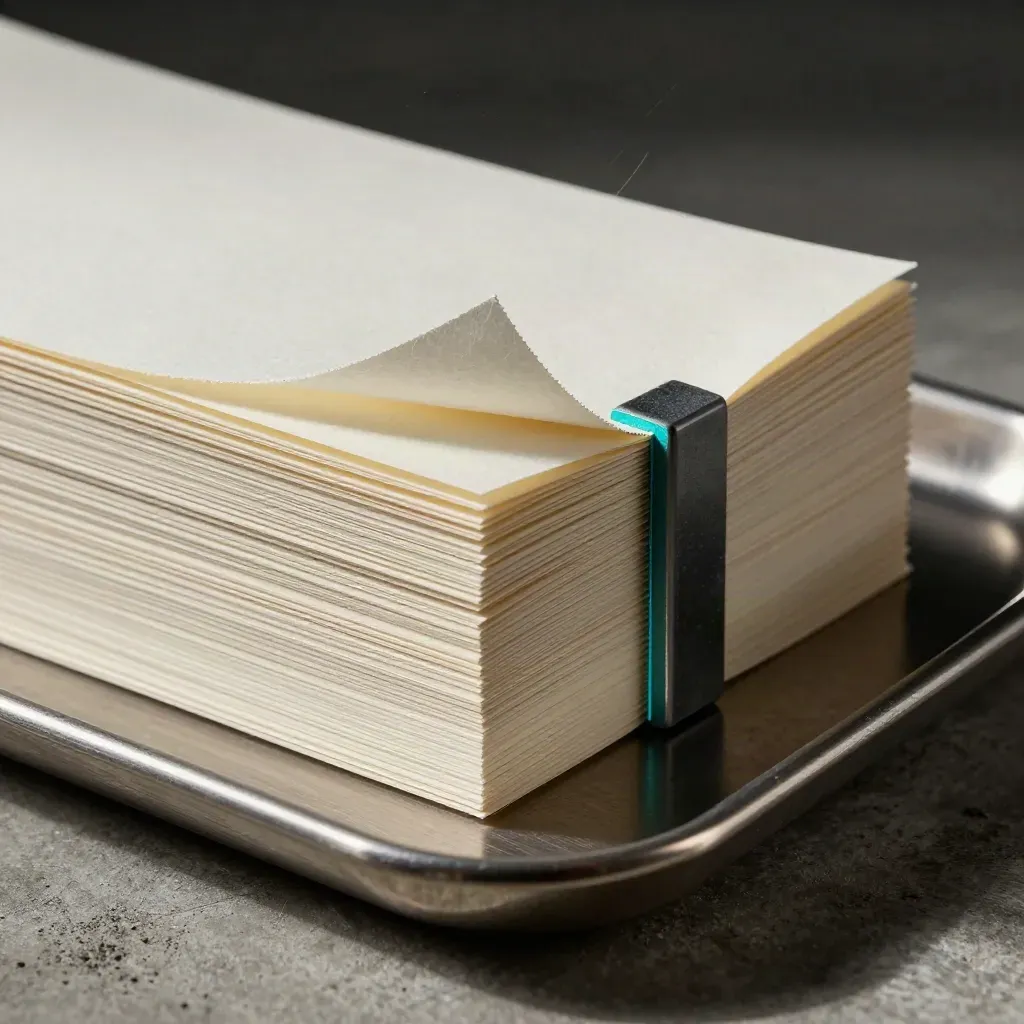 Cream finance model check bundle with tracing sheets and graphite bar in dramatic macro light.