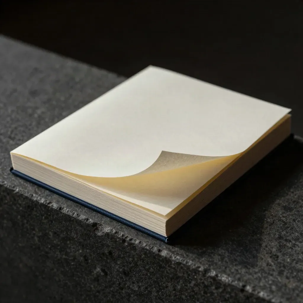 Macro of a wrapped leadership note bundle with dark clip and navy edge on graphite stone.