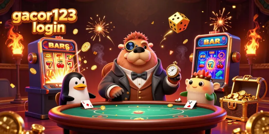 Experience the thrill of gacor123 login with a jolly walrus at an underwater poker table surrounded by casino elements.