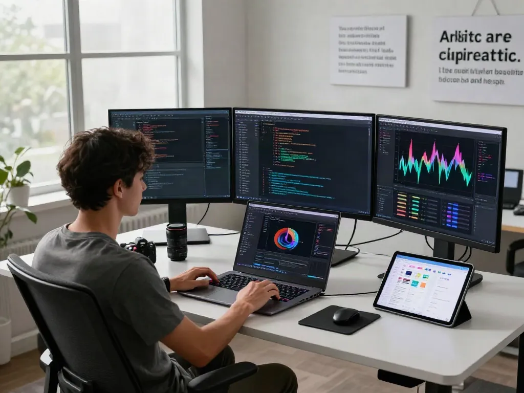 Working in a modern tech workspace focused on AI coding projects on Bing.