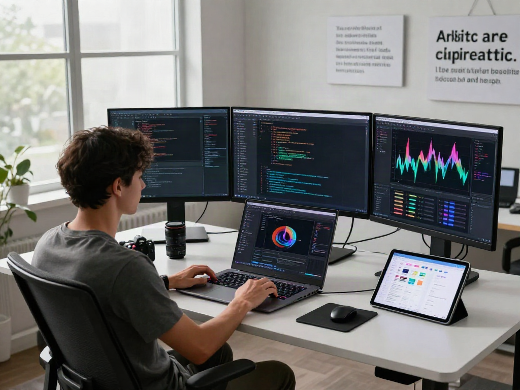 Working in a modern tech workspace focused on AI coding projects on Bing.