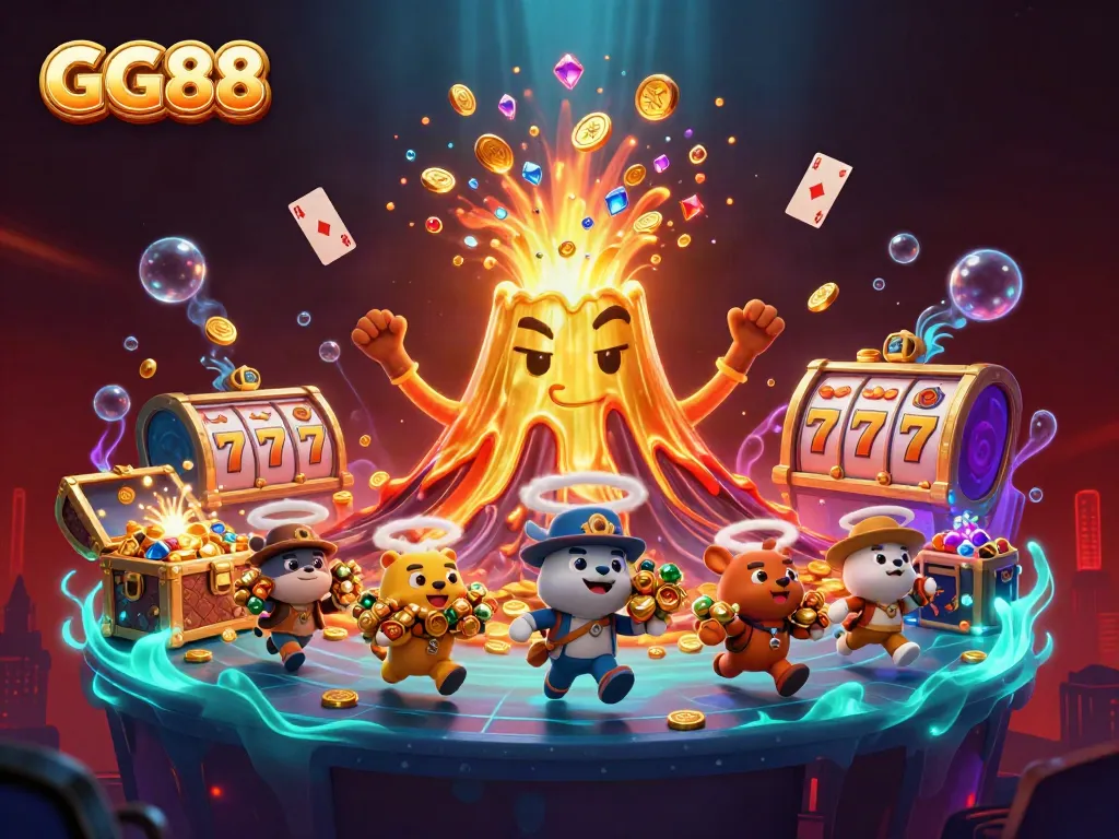 Experience the excitement of GG88's casino games with thrilling 3D cartoon characters and vibrant treasures.