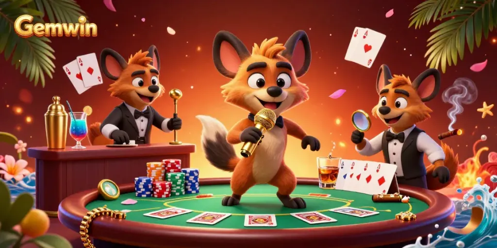 Gemwin brings a vibrant casino scene alive with hyenas living it up as a comedian, bartender, and bouncer.