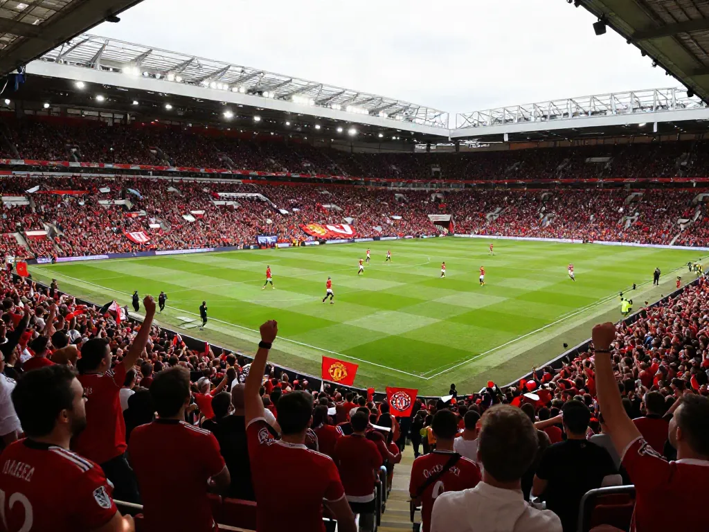 Exciting scene from a Manchester United vs Liverpool match showcasing fans, players, and vibrant stadium atmosphere.