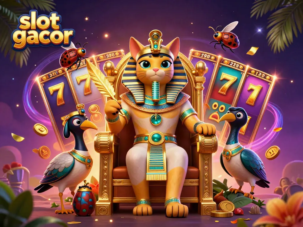 Join the thrilling action at slot gacor with our Egyptian-themed casino illustration showcasing excitement and jackpot moments.