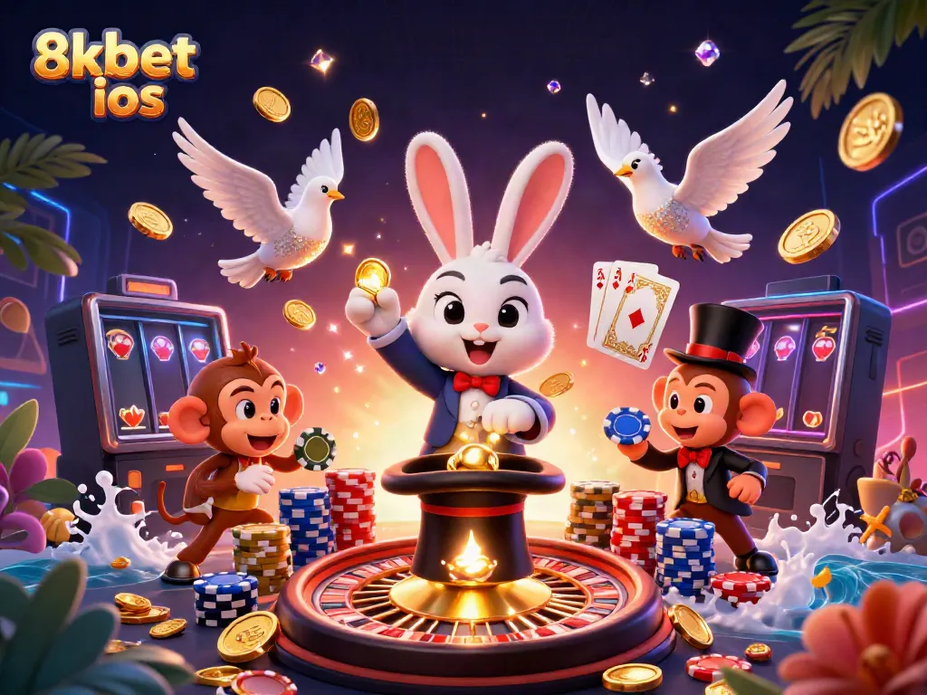 Join the excitement with 8xbet ios, featuring playful casino characters and vibrant gaming elements!