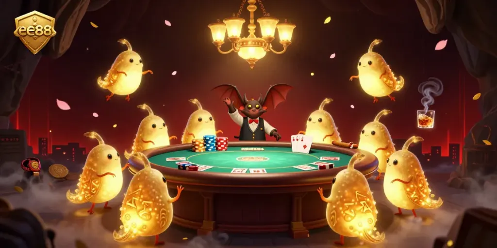 Experience excitement at the ee88 cave casino with glowworms illuminating the poker table