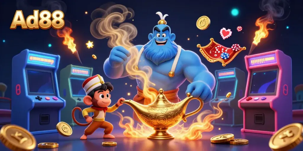 Experience thrilling gameplay at Ad88 with vibrant 3D casino elements and characters in an exciting scene.