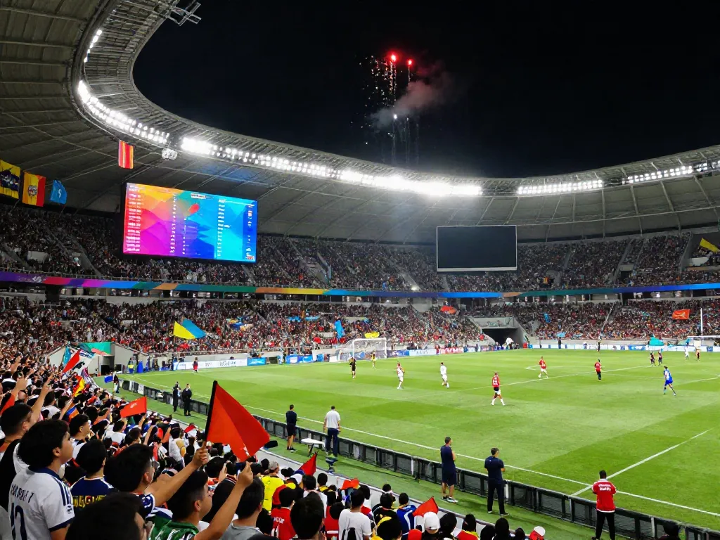 Dynamic football stadium with fans and players during a championship match featuring TOP10สนาม.