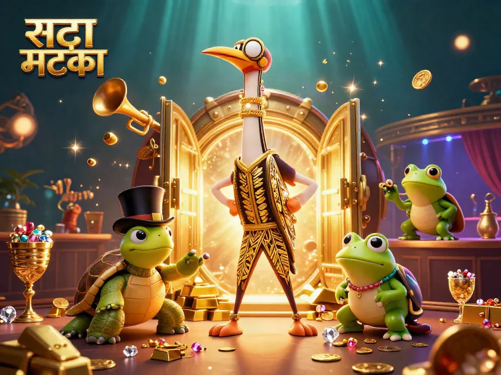 सट्टा मटका खेलते समय शानदार 3D डिजिटली चित्रित दृश्य, जिसमें भाग्य और अवसर का सामना किया जाता है।